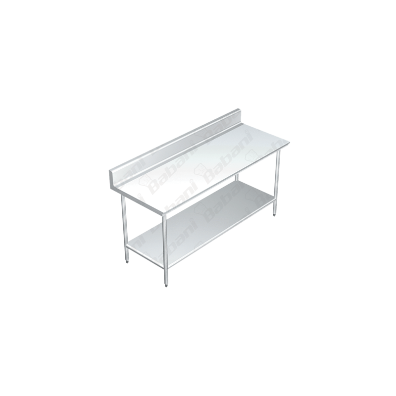 Mesa de Tajo con Lambrín CON Entrepaño - 2.00 X 0.70 X 0.90    Acero Inoxidable Tipo 304