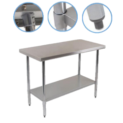 Mesa de Trabajo en Isla con Entrepaño T304 1.52 x 0.76 x 0.87 mts.
