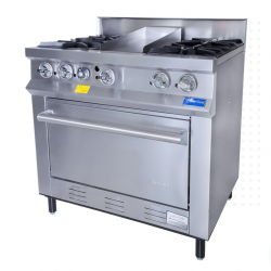 Estufa Comercial 4 Quemadores, Plancha y Horno